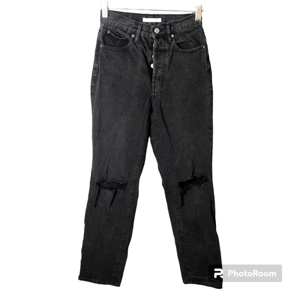 PACSUN Dad Jeans Women’s Size 23 Button Fly Black Acid Wash High Rise Boyfriend - Picture 1 of 12